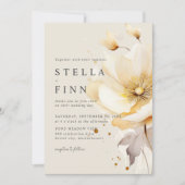 Elegante Bloemen Wit Geel Goud QR Code Trouwen Kaart (Voorkant)