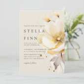Elegante Bloemen Wit Geel Goud QR Code Trouwen Kaart (Staand voorkant)