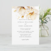 Elegante Bloemen Wit Geel Goud QR Code Trouwen Kaart (Staand voorkant)