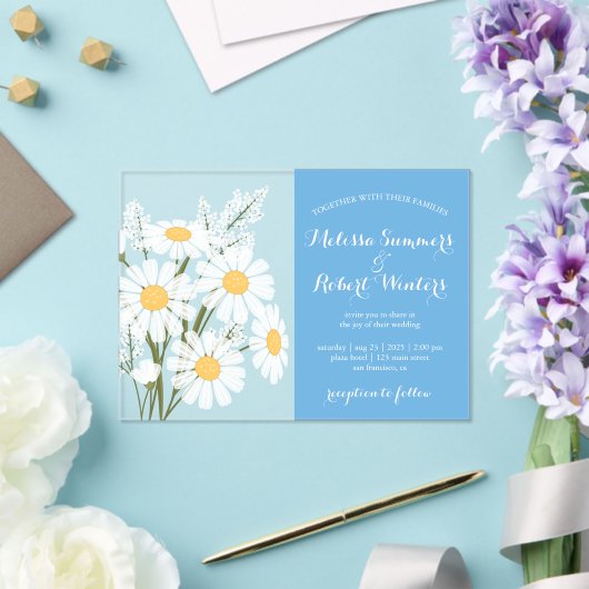 Elegante Bloemen Witte Daisies Boeket Bruiloftsbla Acryl Uitnodigingen (Insitu (Huwelijk))