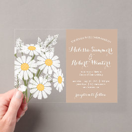 Elegante Bloemen Witte Daisies Boeket Huwelijk Bei Acryl Uitnodigingen