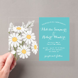 Elegante Bloemen Witte Daisies Boeket Huwelijk Bla Acryl Uitnodigingen