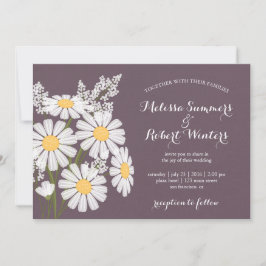 Elegante Bloemen Witte Daisies Plum Bruiloft Kaart