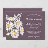 Elegante Bloemen Witte Daisies Plum Bruiloft Kaart (Voorkant / Achterkant)