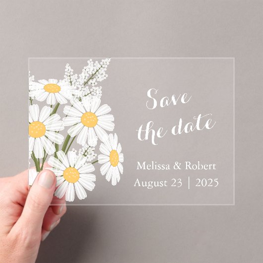 Elegante Bloemen Witte Daisies Save the Date Acryl Uitnodigingen (Insitu (Draagbaar))
