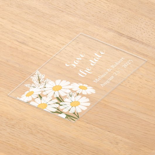Elegante Bloemen Witte Daisies Save the Date Acryl Uitnodigingen (Laagn)