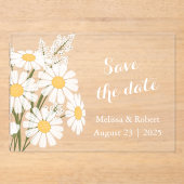 Elegante Bloemen Witte Daisies Save the Date Acryl Uitnodigingen (Voorkant)