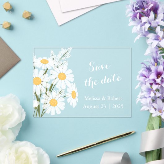 Elegante Bloemen Witte Daisies Save the Date Acryl Uitnodigingen (Insitu (Huwelijk))
