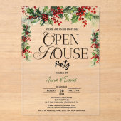 Elegante Bloemen Xmas Holly Kerstmis Open Huis Acryl Uitnodigingen (Voorkant)