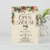 Elegante Bloemen Xmas Holly Kerstmis Open Huis Kaart (Staand voorkant)