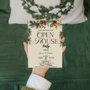 Elegante Bloemen Xmas Holly Kerstmis Open Huis Kaart