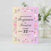 Elegante Bloemen zacht roze pastel Uitnodiging voo (Staand voorkant)
