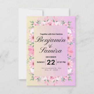 Elegante Bloemen zacht roze pastel Uitnodiging voo