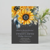 Elegante Bloemen Zilver 25e bruiloft Jubileum Folie Uitnodiging (Staand Voorkant)