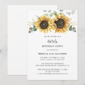 Elegante Bloemen Zonnebloem 60ste Verjaardagsfeest Kaart (Voorkant / Achterkant)