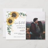Elegante Bloemen Zonnebloem Fotobruiloft Save The Date (Voorkant)