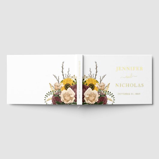 Elegante Bloemen Zonnebloem Huwelijk Gold Folie Gastenboek (Volledig)