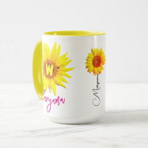 Elegante Bloemen Zonnebloem Koffie Mok (Haar Naam)