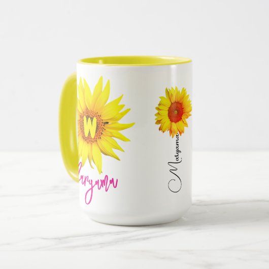 Elegante Bloemen Zonnebloem Koffie Mok (Haar Naam) (Voorkant links)