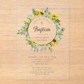 Elegante Bloemen Zonnebloem Krans Meisje Doop Acryl Uitnodigingen (Voorkant)