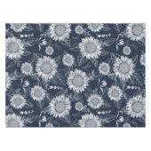Elegante Bloemen Zonnebloem Marine Blauw Wit Tafel Tafelkleed (Voorkant (Horizontaal))