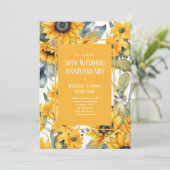 Elegante Bloemen Zonnebloemen 50ste bruiloft Jubil Kaart (Staand voorkant)
