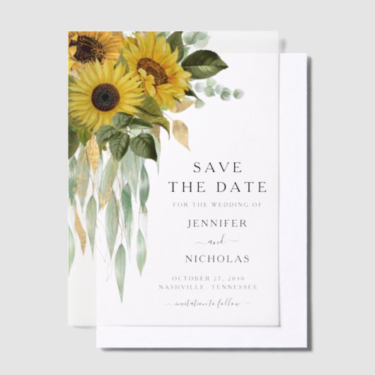 Elegante Bloemen Zonnebloemen Huwelijk Save The Da Vellum Uitnodigingen (Offset)