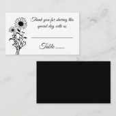 Elegante Bloemen Zonnebloemen Zwart Wit Huwelijk Plaatskaartje (Voorkant / Achterkant)