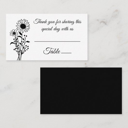 Elegante Bloemen Zonnebloemen Zwart Wit Huwelijk Plaatskaartje (Voorkant / Achterkant)