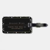 Elegante Bloemen Zwart en Goud Glanzend Monogram Bagagelabel (Achterkant horizontaal)