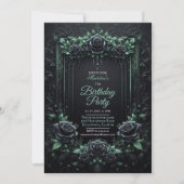 Elegante Bloemen Zwart en Groen Party Uitnodiging (Voorkant)