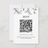 Elegante Bloemen Zwart en Wit Trouwen QR-code RSVP Kaartje (Voorkant)