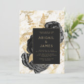 Elegante Bloemen Zwart Goud Wit Marmeren bruiloft Kaart (Staand voorkant)