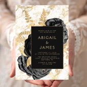 Elegante Bloemen Zwart Goud Wit Marmeren bruiloft Kaart