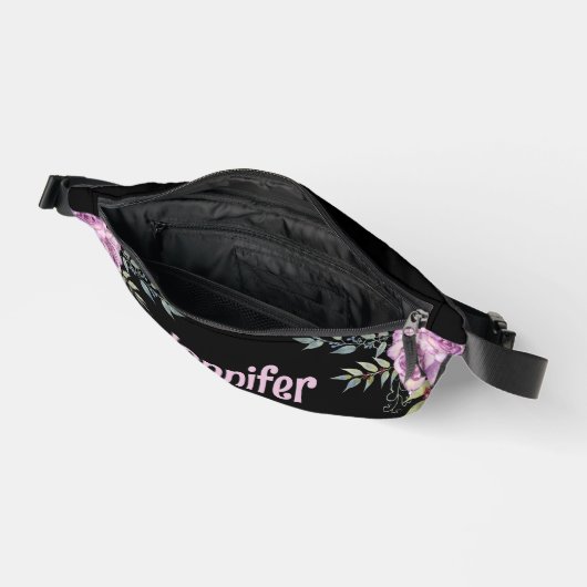 Elegante Bloemen Zwart Roze Gepersonaliseerde Cool Heuptasje (Open)