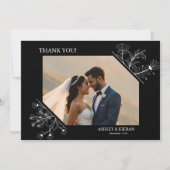 Elegante Bloemen Zwart-wit bruiloft Bedankkaart (Voorkant)