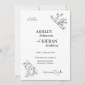 Elegante Bloemen Zwart-wit bruiloft Kaart (Voorkant)