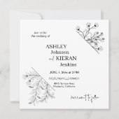 Elegante Bloemen Zwart-wit bruiloft Kaart (Voorkant)