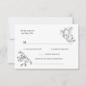 Elegante Bloemen Zwart-wit bruiloft RSVP Kaartje (Voorkant)
