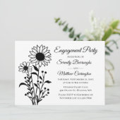 Elegante Bloemen Zwart Wit Engagement Party Kaart (Staand voorkant)