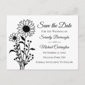 Elegante Bloemen Zwart Wit Huwelijk Save The Date Briefkaart (Voorkant)