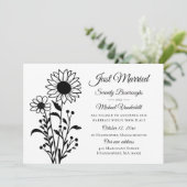 Elegante Bloemen Zwart Wit Net Getrouwd Trouwen Aankondiging (Staand voorkant)