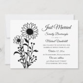 Elegante Bloemen Zwart Wit Net Getrouwd Trouwen Aankondiging (Voorkant)