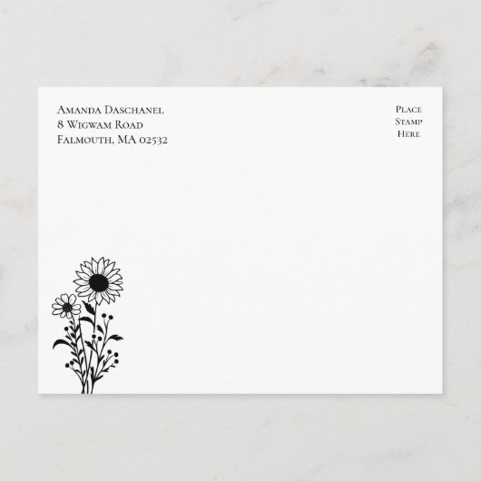 Elegante Bloemen Zwart Wit Net Getrouwd Trouwen Aankondigingskaart (Achterkant)