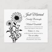 Elegante Bloemen Zwart Wit Net Getrouwd Trouwen Aankondigingskaart (Voorkant)