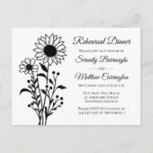 Elegante Bloemen Zwart Wit Repetitie diner Uitnodiging Briefkaart (Voorkant)