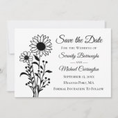 Elegante Bloemen Zwart Wit Save the Date Wedding Aankondiging (Voorkant)