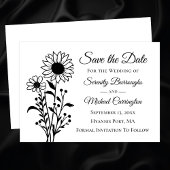 Elegante Bloemen Zwart Wit Save the Date Wedding Aankondiging