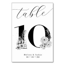 Elegante Bloemen Zwart & Wit Tafel 10