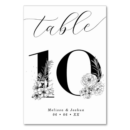 Elegante Bloemen Zwart & Wit Tafel 10 Kaart (Achterkant)